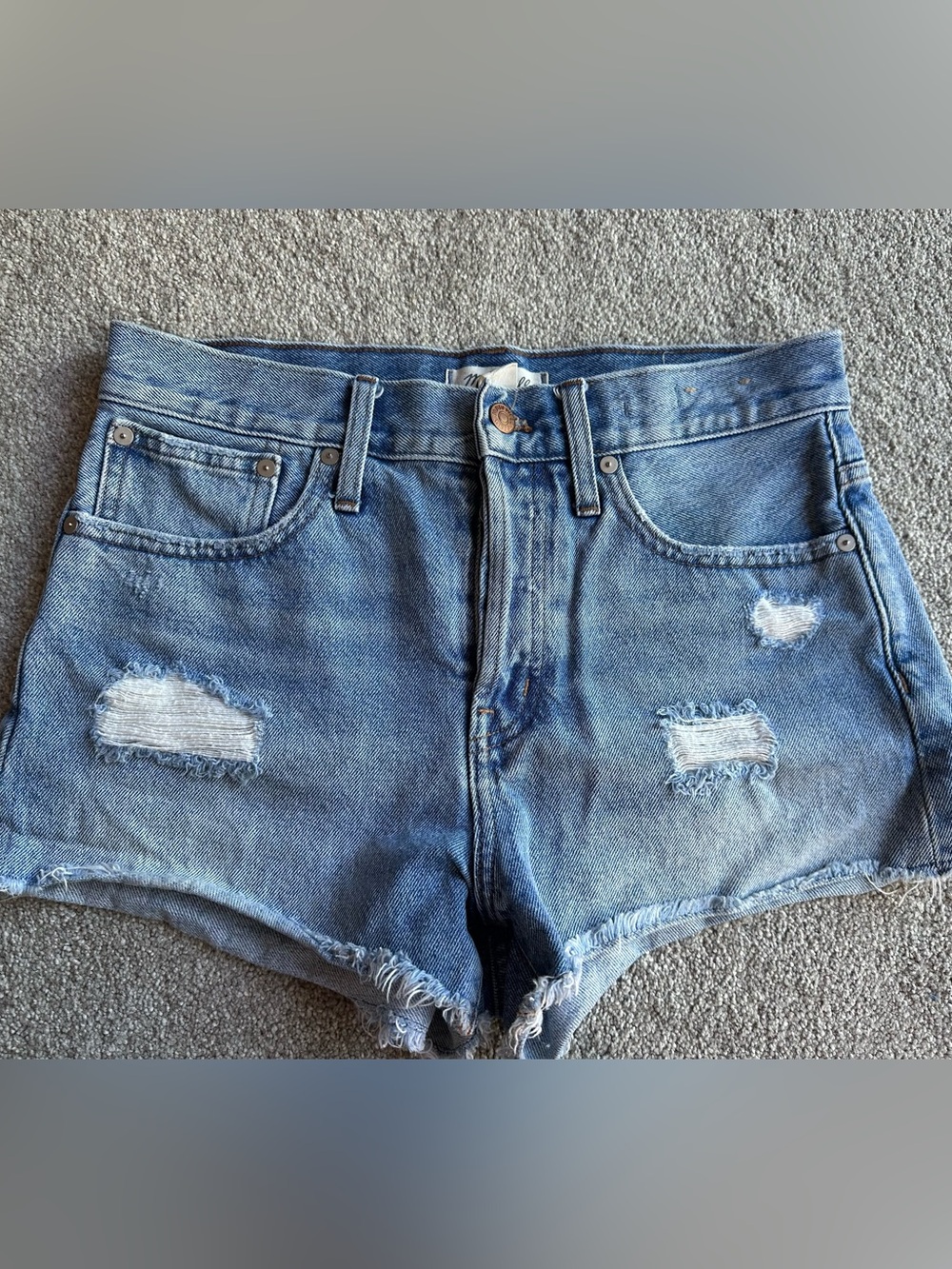 Madewell Distressed Denim Shorts in Light Blue